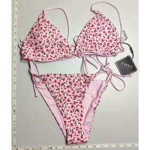 ZAFUL Medium Triangle Ditsy Print Tie String Pink Bikini Set NWT